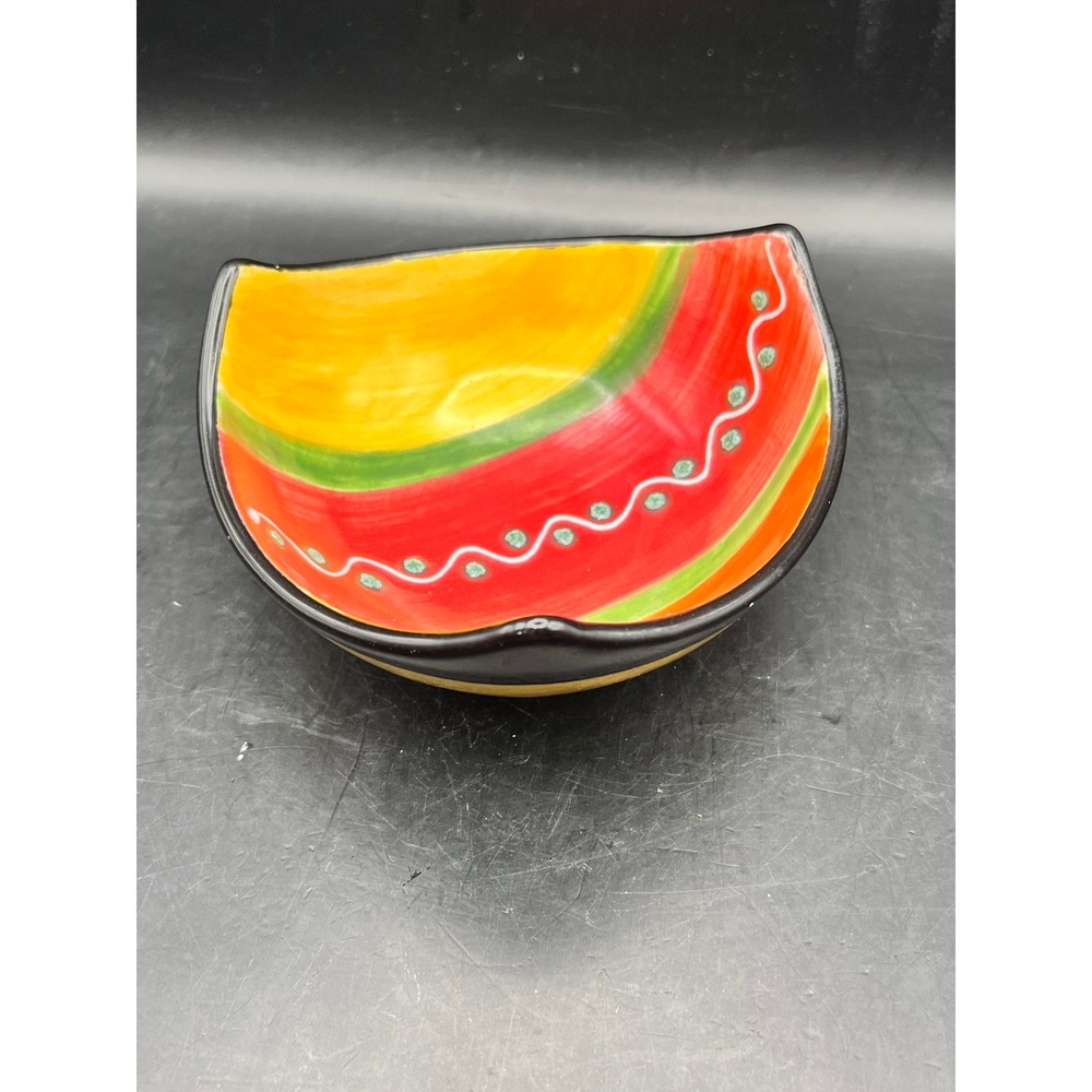 Del Rio Salado Spain Ceramic Hand Painted 3-Pointed Bowl Candy Dish 4.5" Spain - Picture 3 of 6